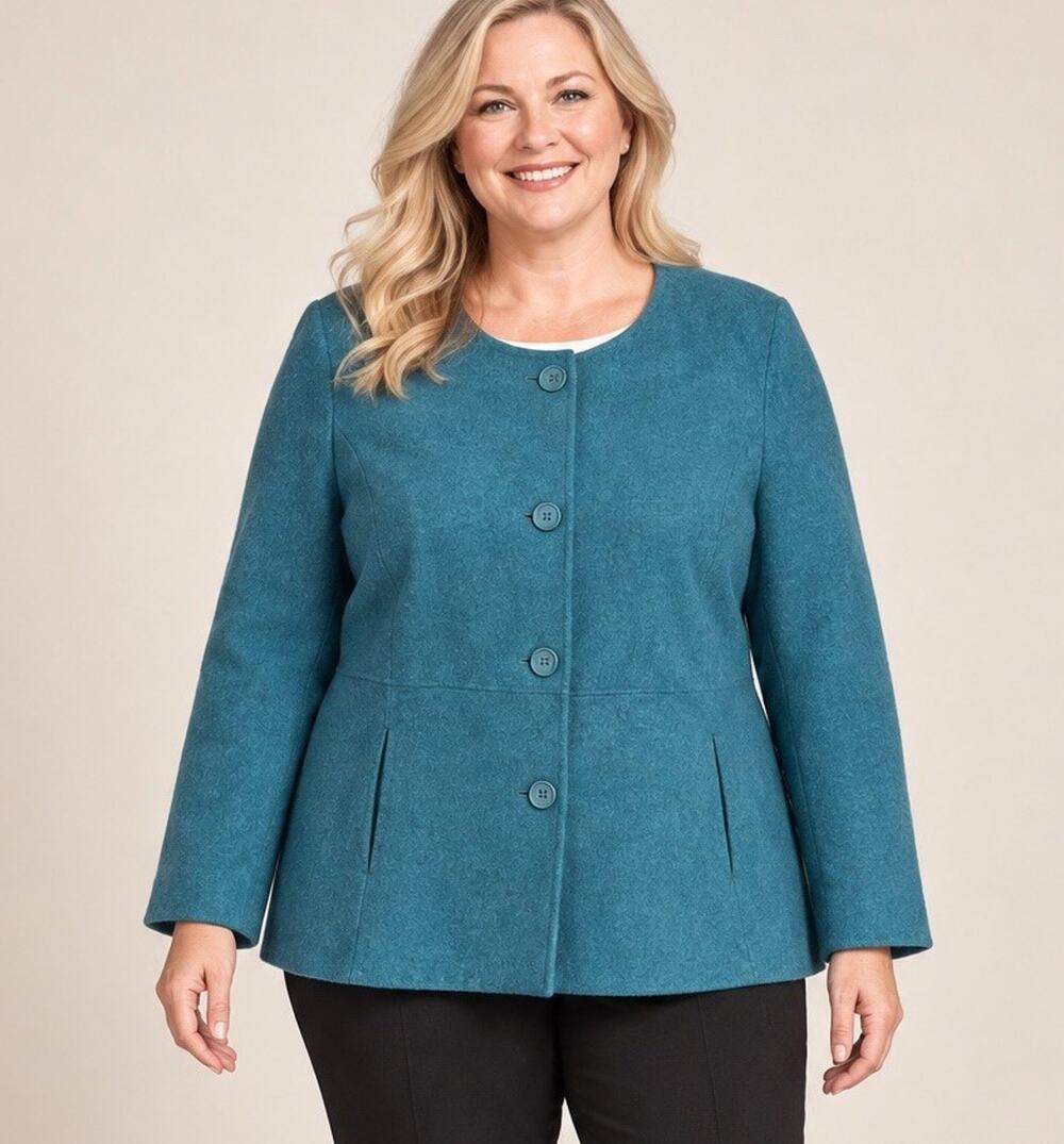 Talbots Woman Double Face Wool Jacket Size 18 W Button Front Pockets Teal